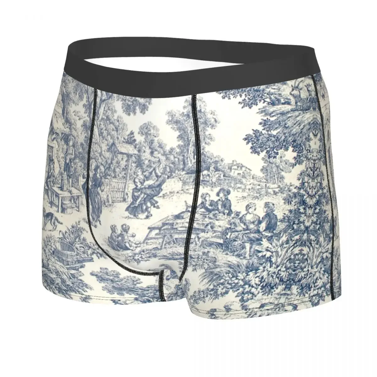 Custom Toile De Jouy Number 2 Boxers Shorts Men's French Navy Blue Motif Briefs Underwear Cool Underpants