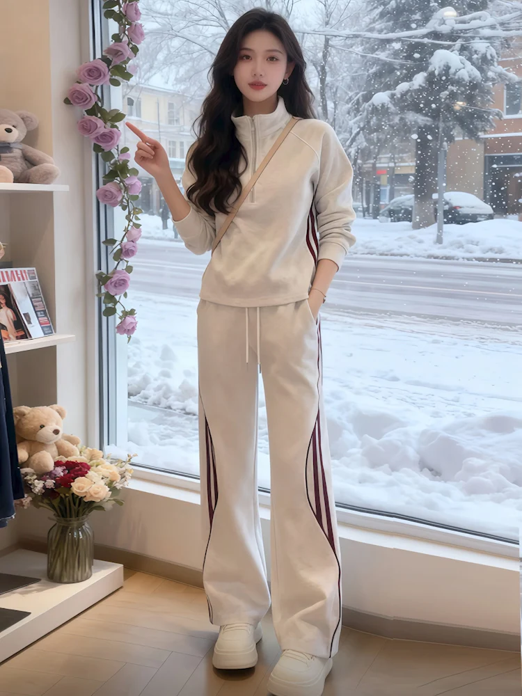 

Spring Fashion Slimming High Waist Wide Leg Pants Top Set Women's Casual Sportswear Two Piece Set Comfortable Long Sleeve Swe...