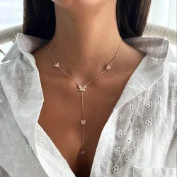 Exquisite Y Shape Butterfly Necklace Chain Choker Handmade Jewelry Gorgeous Bridal Y2k Rhinestone Neck Accessories Banquet Women