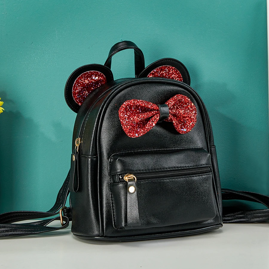 Fashionable and cute mini backpack for children with sequins, bow, mouse ear bag, small travel shoulder backpack suitable for gi