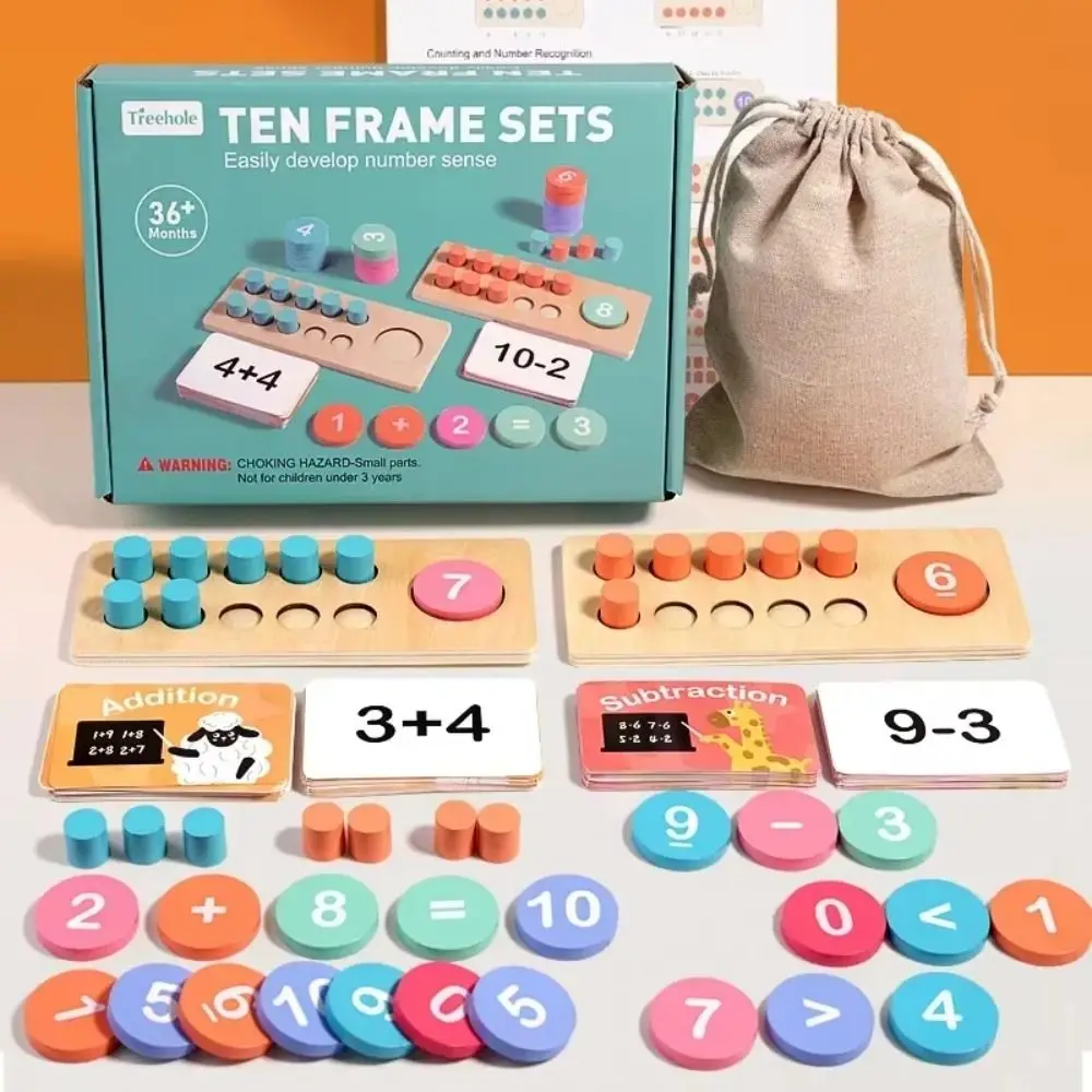 1 Set Ten Frame Kids Arithmetic Toys Wooden Logical Thinking Kids Math Modular Toys Number Matching Subtraction