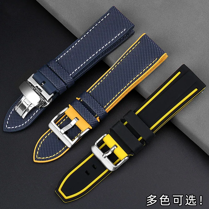 For CITIZEN Blue Angel Sky Eagle 2nd generation JY8020/8078 carbon fiber patterned silicone rubber watch strap 22mm  blue