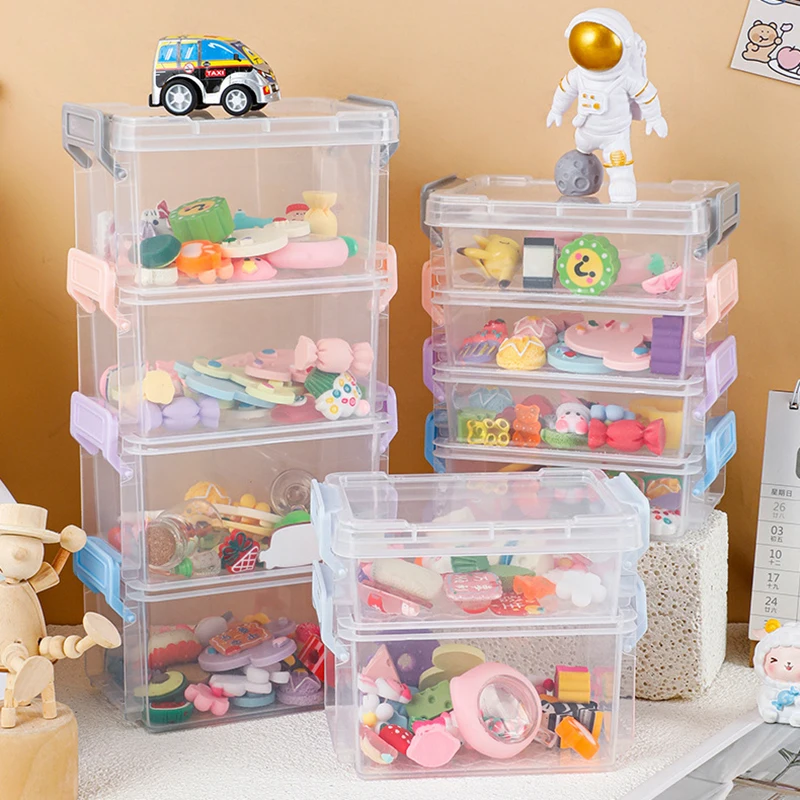 

1PC 3 Layers Storage Box Portable Plastic Magic Buckle Beads Storage Container Household Transparent Desktop Sundries Organizer