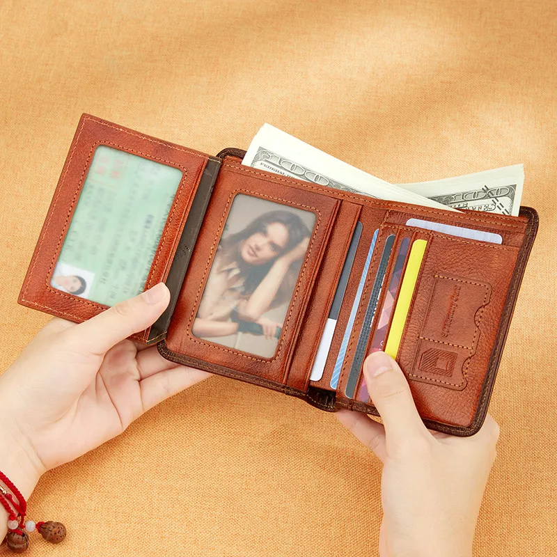 WILLIAMP{OLO  Wallet Men's Short Genuine Leather Retro Top Layer Cowhide Wallet 2026 New Driver's License Case Card Holder