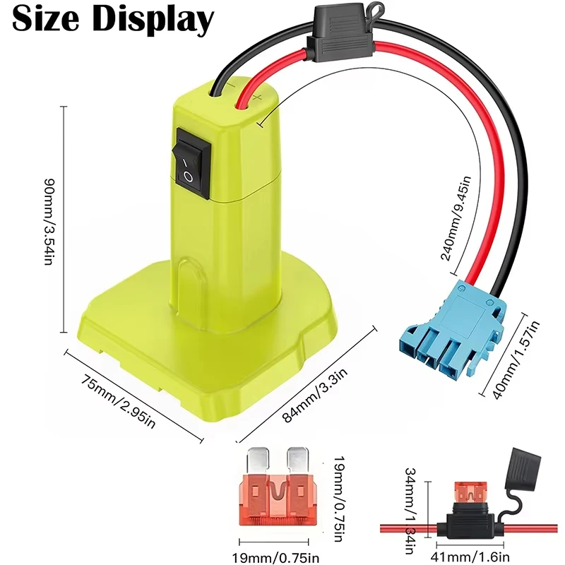 Power Wheels Adapter for Ryobi 18V Battery with Fuse Switch DIY Battery Adapter Connector for Ryobi 18V Nimh/Nicd/Li-ion Battery