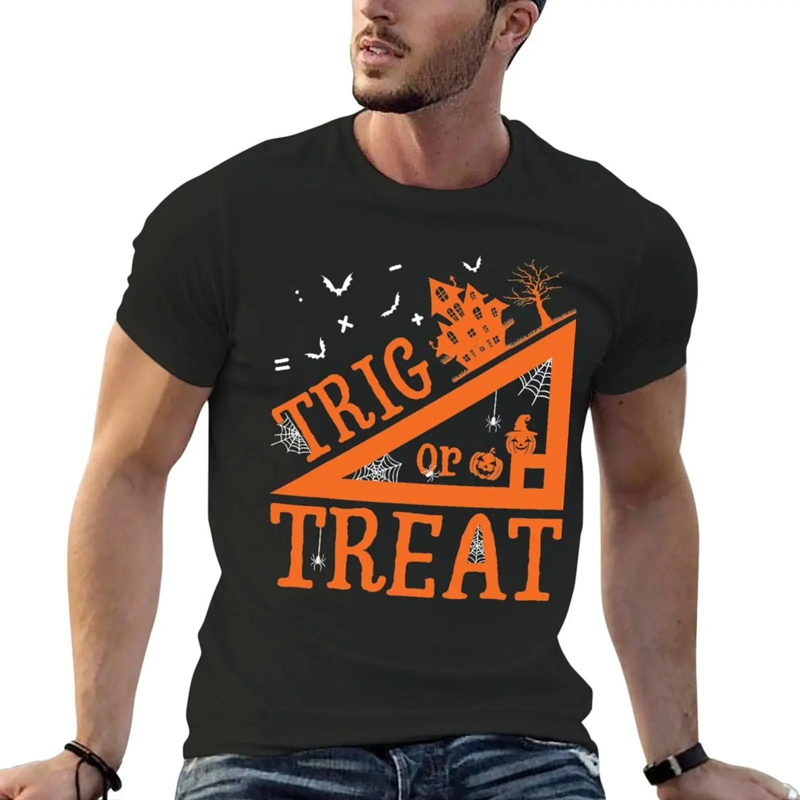 

Math Teacher Trig Or Treat School Life Halloween Pun 2021 T-Shirt cotton graphic tees quick-drying cotton t shirt men