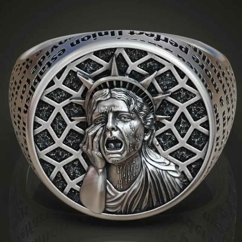 20g Rings Statue Of Liberty Crying Usa Constitution Gold Rings  Customized 925 Solid Sterling Silver Many Sizes 6-13