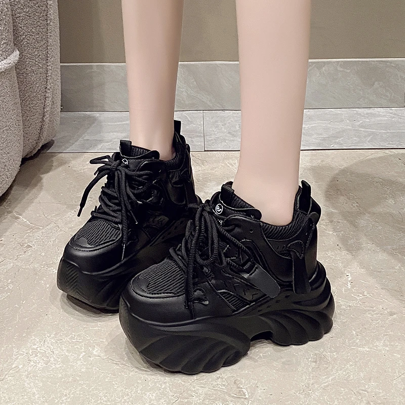 NEW Women Chunky Sneakers Internal 11CM High Platform Breathable Mesh Shoes Ladies Wedges Casual Shoes For Woman Sports Dad Shoe image 6