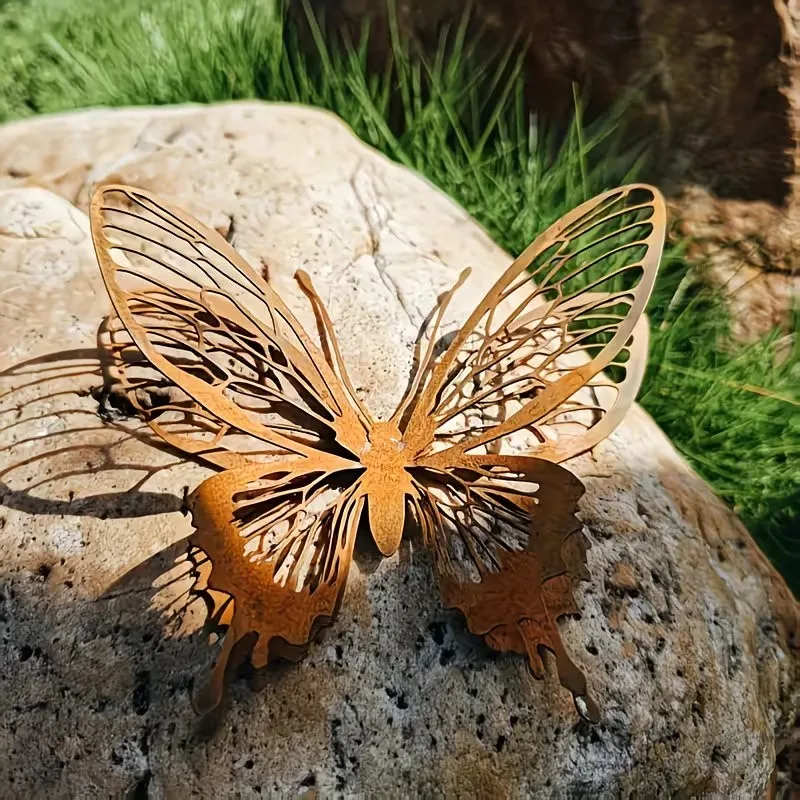Metal Butterfly Garden Sculpture - Rustic Outdoor Indoor Decor, Open Wings Design, Sturdy Metal Construction,