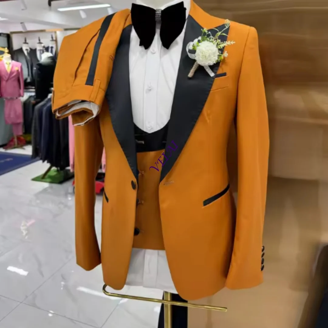 Customized Men's Tailored Wedding Suit Set Formal Jacket Vest Pants Autumn Winter Business Wear Sophisticated