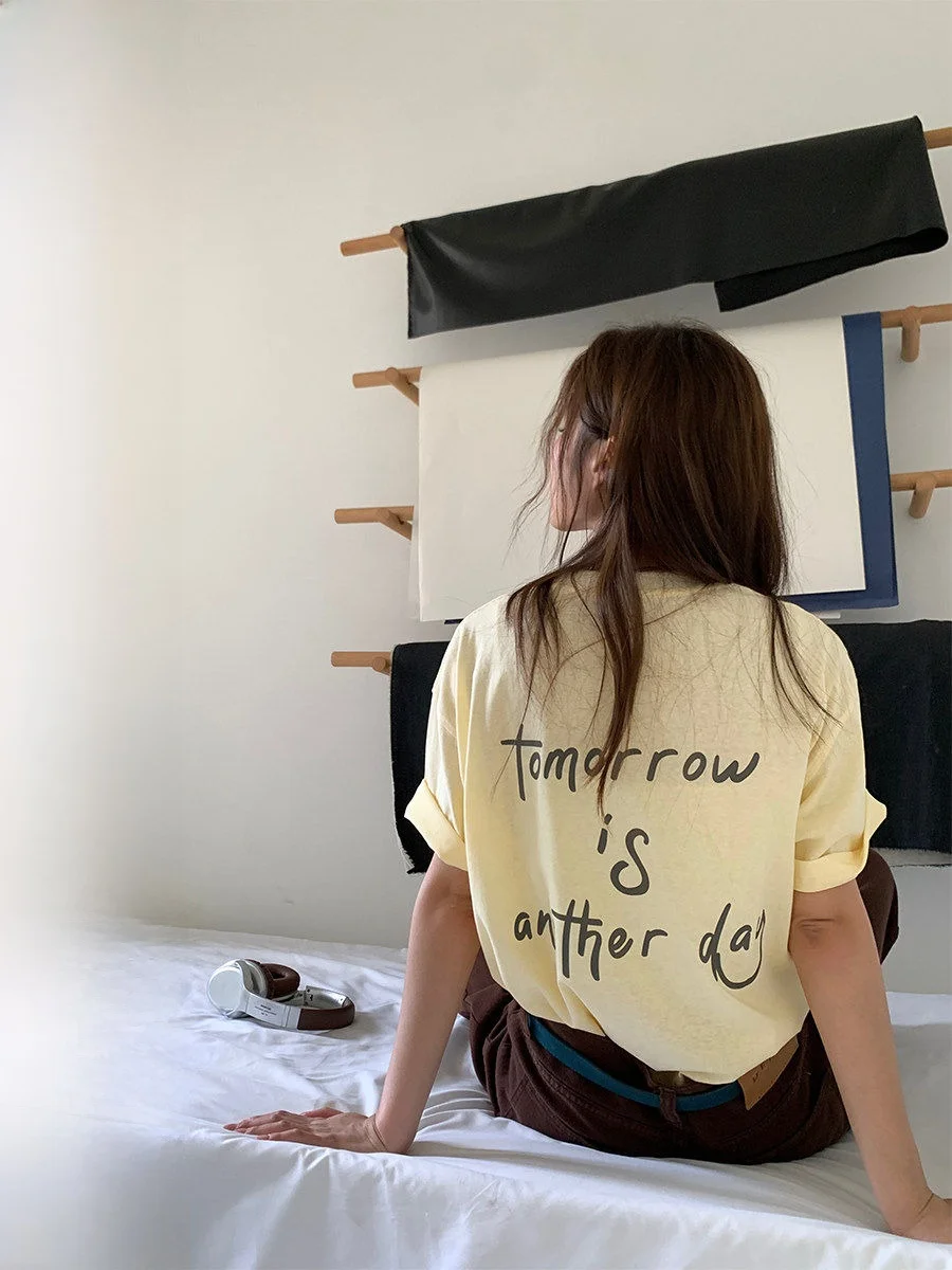 

COK Snowflake Cotton Lightweight Breathable Simple Letter Print ort Sve Summer Lazy Loose Women's T-irt Commute Sle