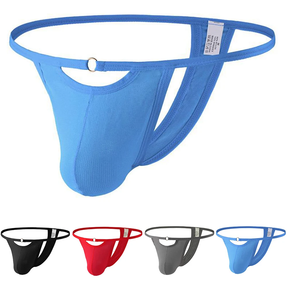 

Comfortable Hollow Out Lingerie Sexy Men Low Rise Underpants Thongs Soft Solid Color Bulge Pouch T-back Panties