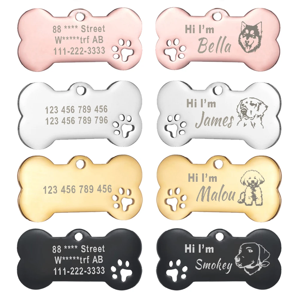 Pet ID Tag Personalized Free Engraved Keychain for Ctue Dog Cat Name Tag Pendant Keyring Bone Paw Bone Pet Accessories