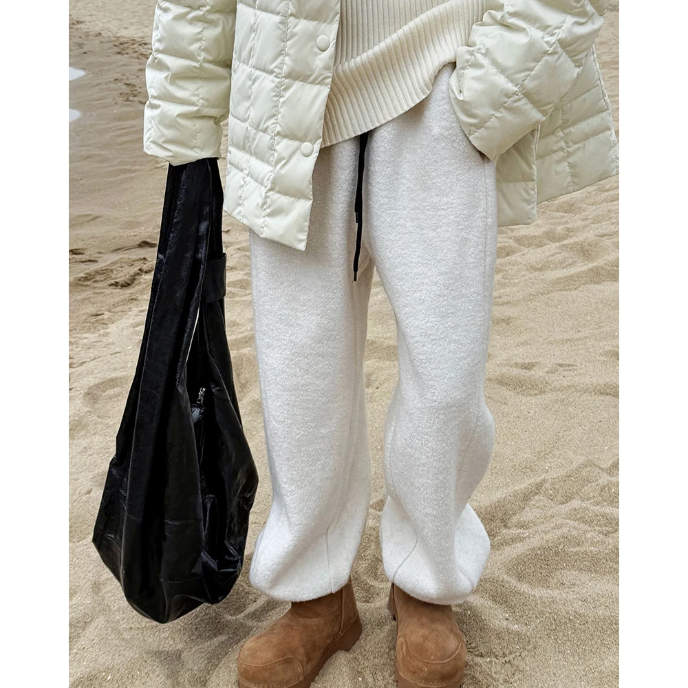 2024 Women Winter Wool Pants High Waist Thick Warm Pants Fashion Clothes Vintage Pants Female Trousers