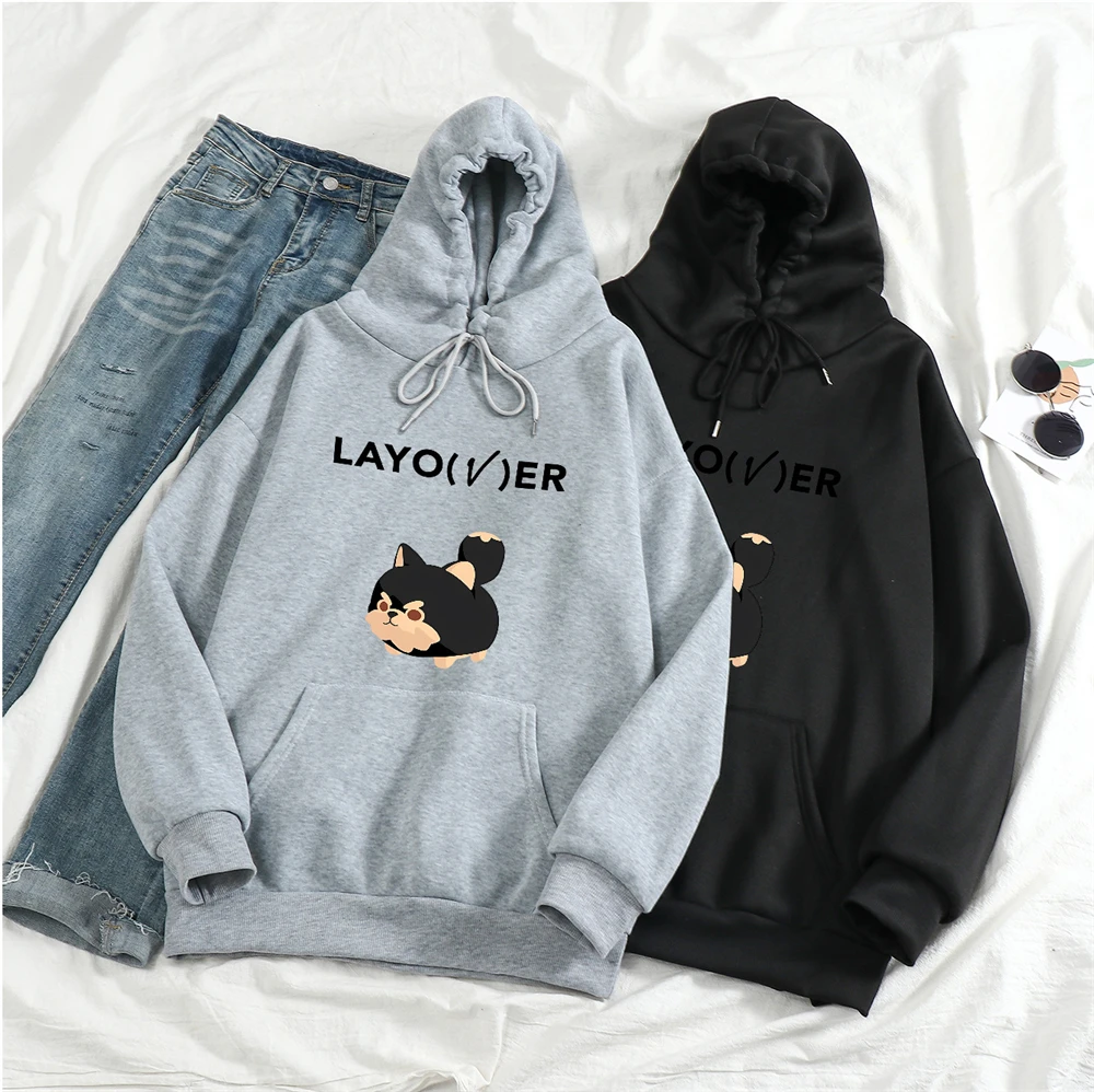 KPOP V Album LAYOVER Fashion Hoodie Kim Tae Hyung Cute Letter Printed Loose Hooded Sweatshirts Unisex Cartoon Pullover Fans Gift