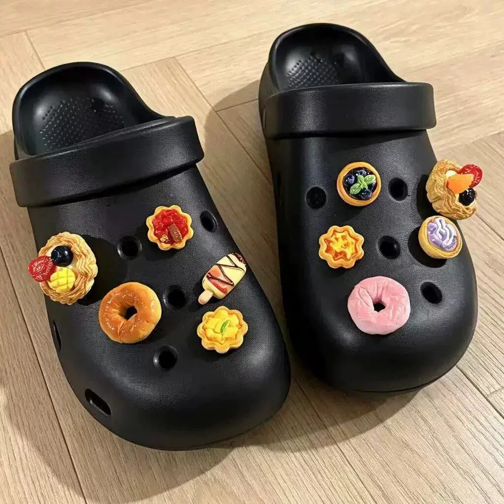 3D Realistic Food Shoe Charms Cute Donut Tart Dessert DIY Detachable Shoe Decor Ornaments for Clogs Bubble Slides Sandals Gifts