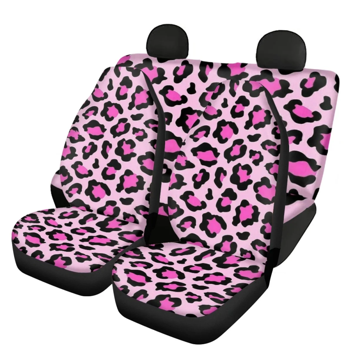 Pink Leopard Design Fashion Car Seat Cover Slip-Resistant Durable Front and Back for Vehicle Seat Covers Sedan Accessories Soft