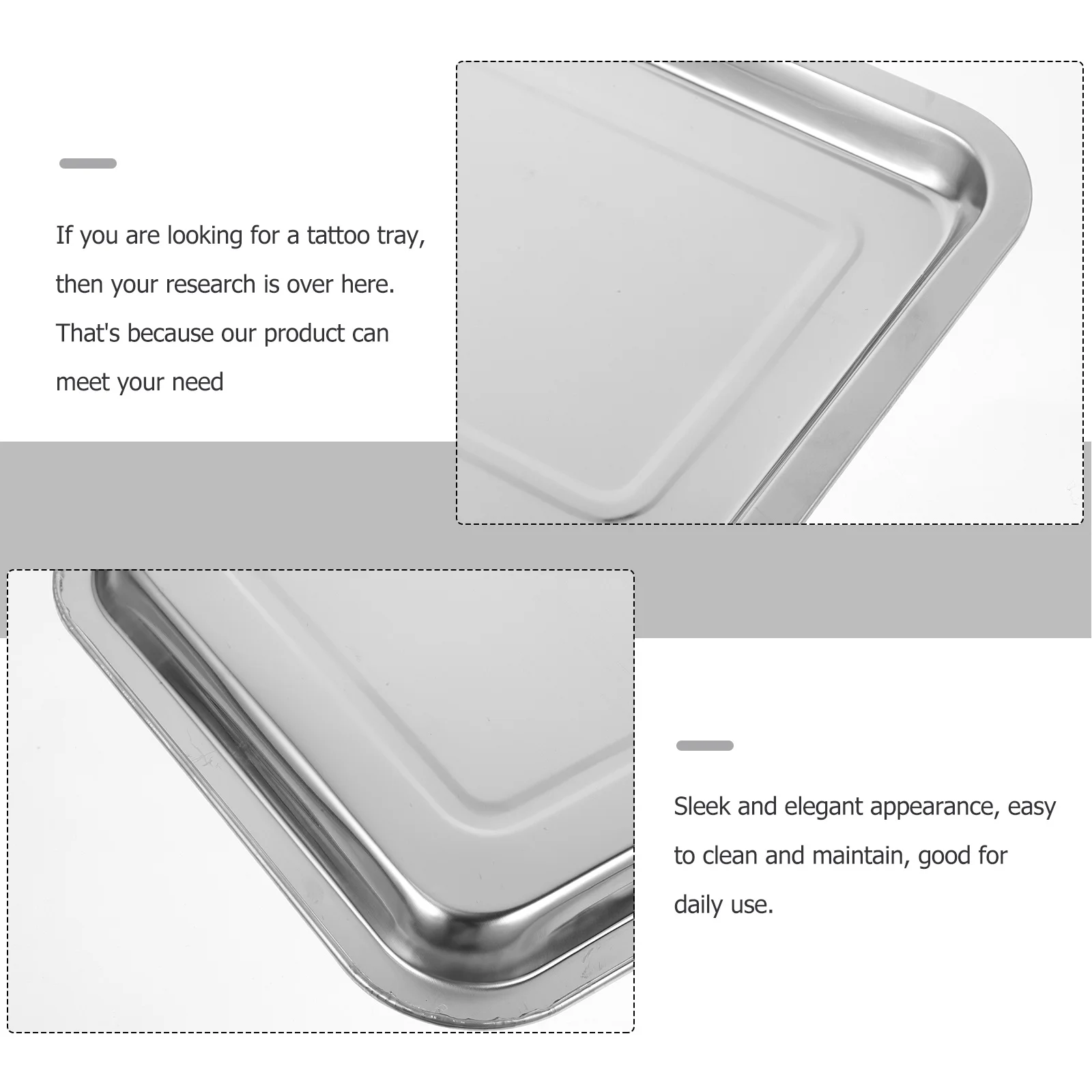 

2pcs Stainless Steel Tray Tattoo Supplies Durable Metal Tray For Tattooing Tools Organizer Raised Edges Table Kit