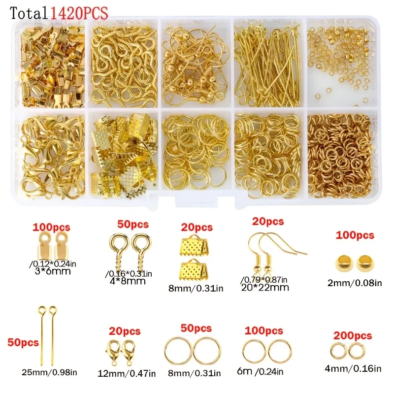 1420pcs 1box Jewelry Findings Set Earring Making Kit Lobster Clasp Open Jump Rings Repair Tools DIY Jewelry Making Supplies view 3