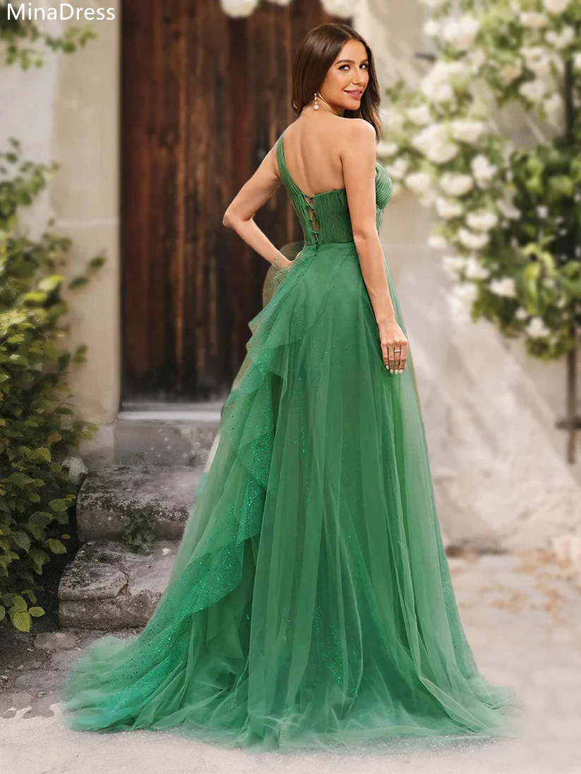 Mina One Shoulder Women's Elegant Dresses for Special Occasions Sleeveless Customized Backless Slit Ruffle Edge Prom Dress Party