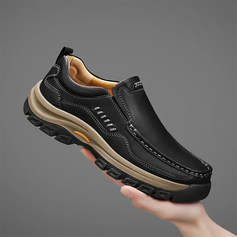 Men's Hand-Stitched Solid Color Fashion Loafers Low-Top Slip-On Casual Sneakers Simple Trendy All-Season Men's Shoes