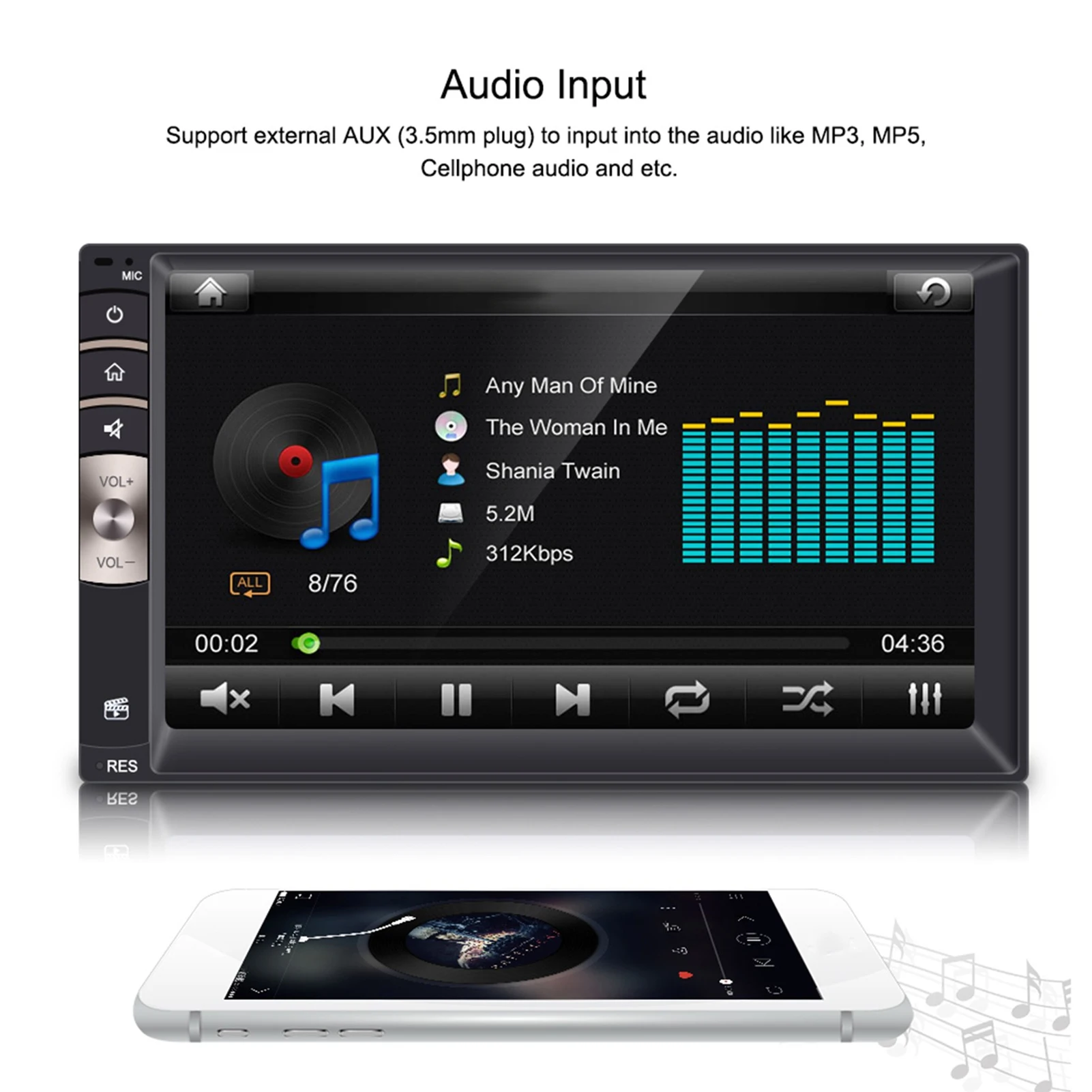 7inch 2Din HD Car Radio Multifunction Digital Touch Screen Car Multimedia MP5 Player Wireless Bluetooth FM Radio