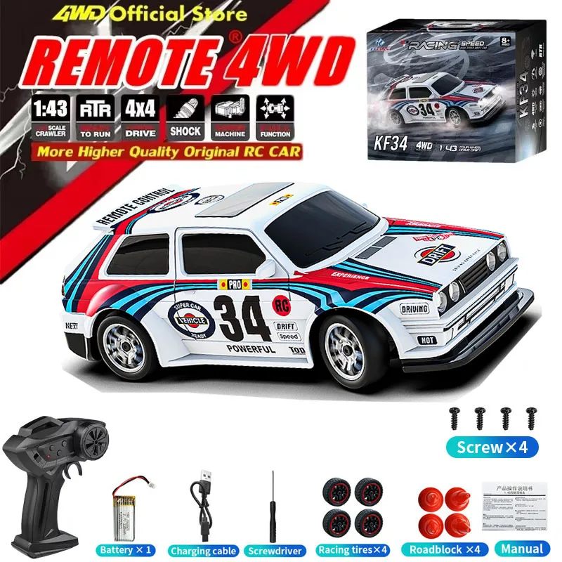 

1:24 RC Car 4WD Drift Car 20km/h Fast RC Vehicle with Speed Settings & LED Light, Rechargeable Toys Gift for Kids Boys Children