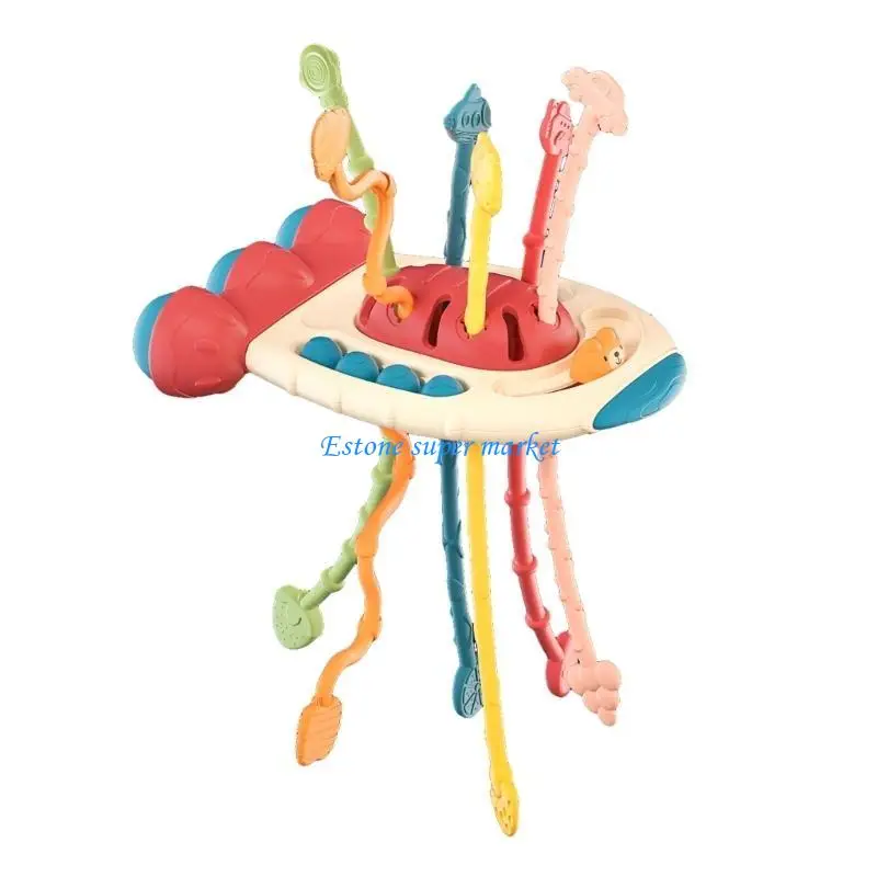 090B Baby Musical Rattle Toy Finger Puller Toy Toddler Sensory Toy Rainbow TEETER