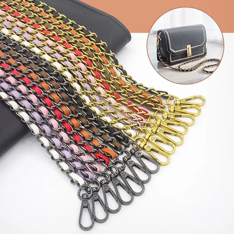 

120Cm Pu Leather+ Metal Bag Chain Strap Detachable Replacement Braided Chain For Crossbody Shoulder Bag Diy Bag Part Accessories