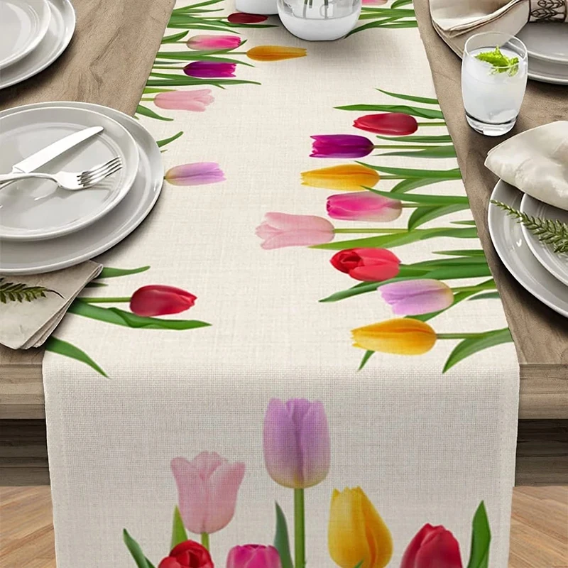 YOMDID Blue Tulip Table Runner for Dining Table Kitchen Decor Anti-stain Dining Table Tablecloth Rectangular Dining Table Runner