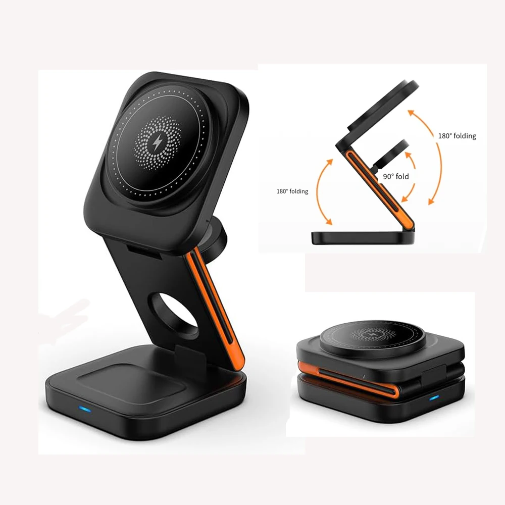 3-in-1 Magnetic Wireless Charger for Apple Devices Fast Charging Station for iPhone 16/15/14/13/12/Apple Watch/AirPods 3/2
