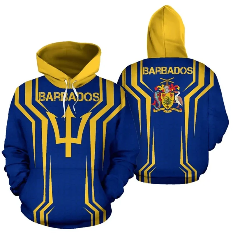 

Barbados National Flag 3D Prinitng Hoodies Barbados Coat Of Arms Emblem Graphic Hooded Sweatshirts Vintage Mens Pullovers Hoodie