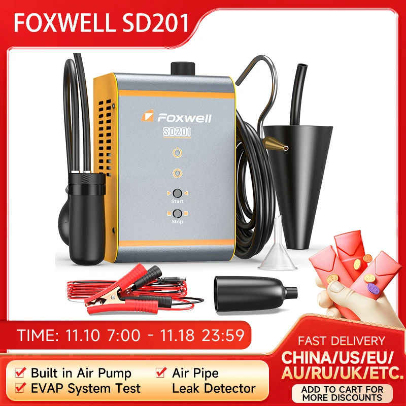 FOXWELL SD201 12V Auto Rooklek EVAP Rooklek Tester Machine Vacuüm Brandstofleiding Olie Lekkage