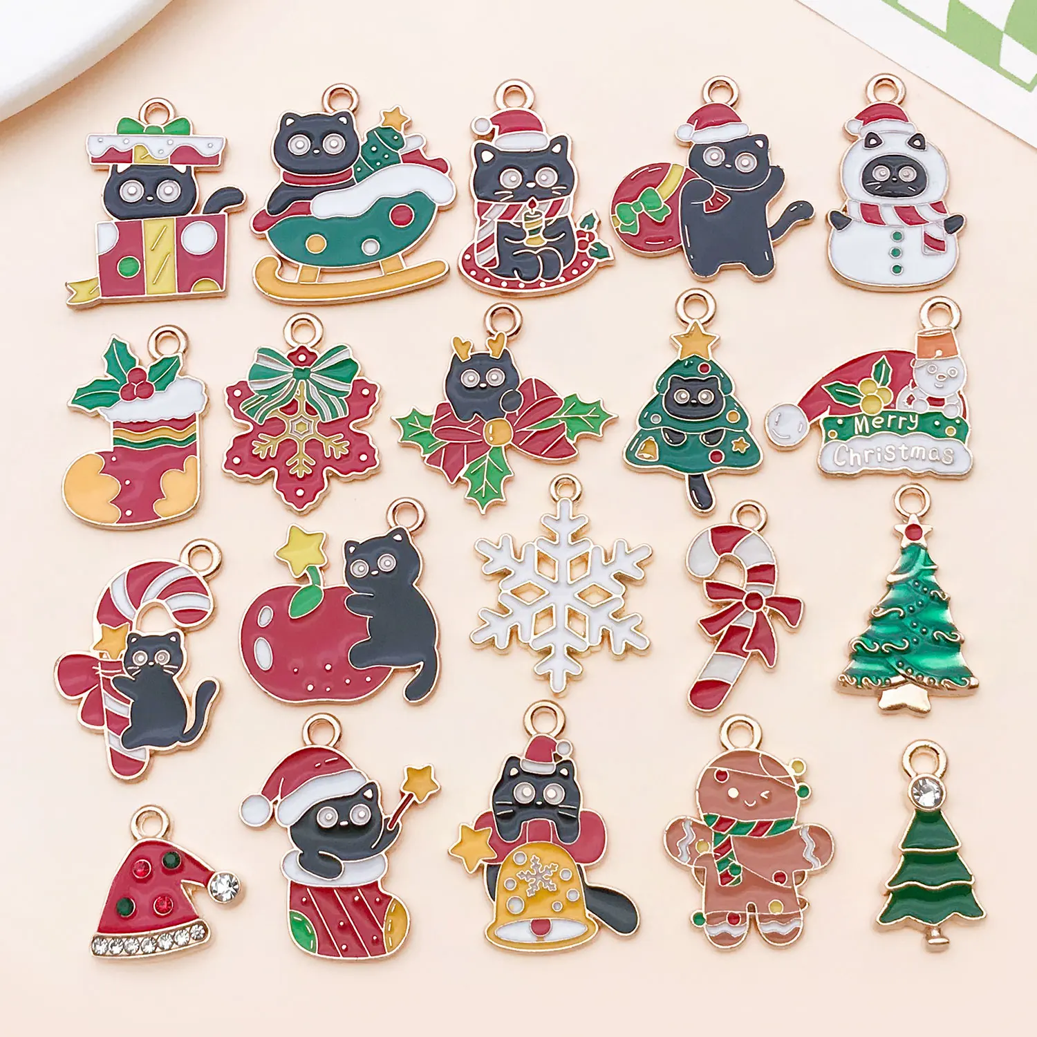 10pcs/20pcs Alloy Enamel Charms Christmas Pendants Jewelry M