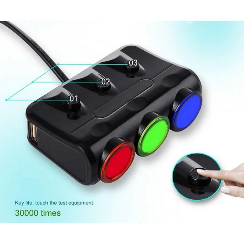 ولاعة سجائر للسيارة بقدرة 120 وات ثلاثية الاتجاهات - شاحن سريع 12-24 فولت 2 USB 3.1 أمبير لحماية جهد iPhone/الحرارة الزائدة