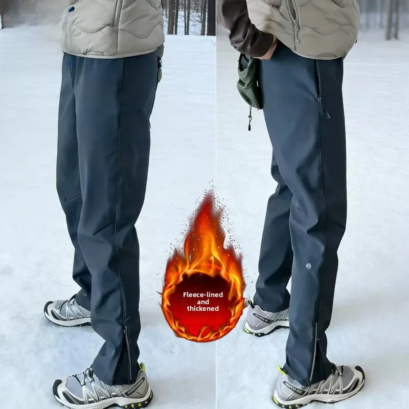 

Men's Fce Lined Cargo Pants Zip Side Hiking Trousers Outdoor Soft ell ell Pant Windproof Casual Straight Leg Trousers