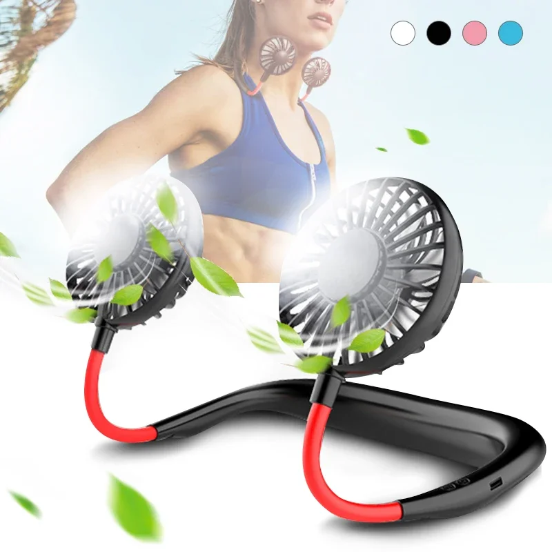 Portable Neck Hanging Fan USB Rechargeable Hands Free Cold Cooler Mini Neck Dual Heads Home Office Outdoor Sports Handheld fans