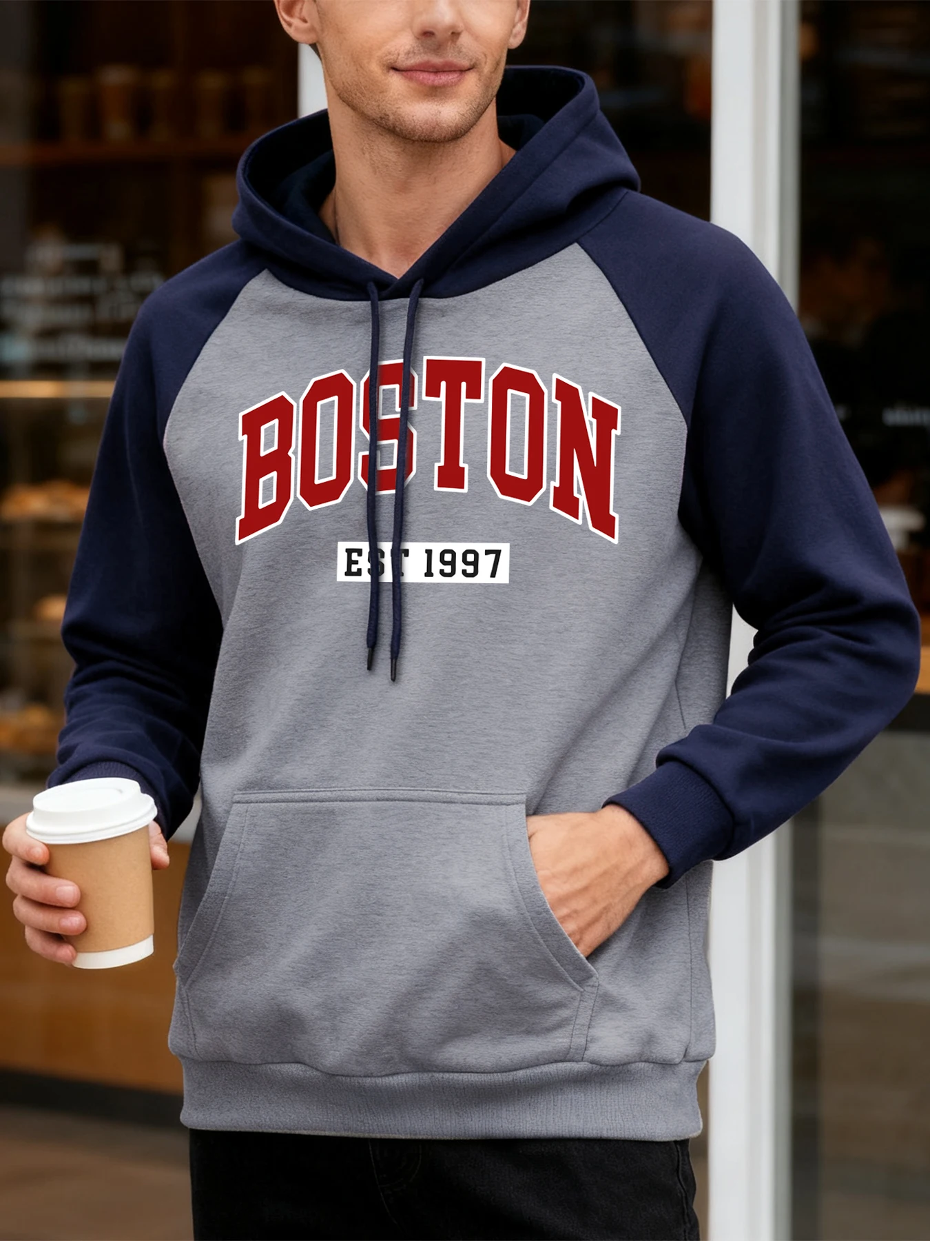 

Boston Letter Est 1997, мужские толстовки реглан с принтом в стиле хип-хоп, одежда больших размеров, флисовая повседневная толстовка, уличная мода, универсальный пуловер