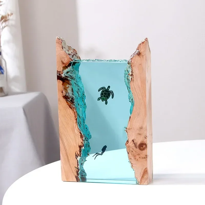 Home accessories bedroom, office desktop soft light creative, marine art ornament gift, solid wood resin night light