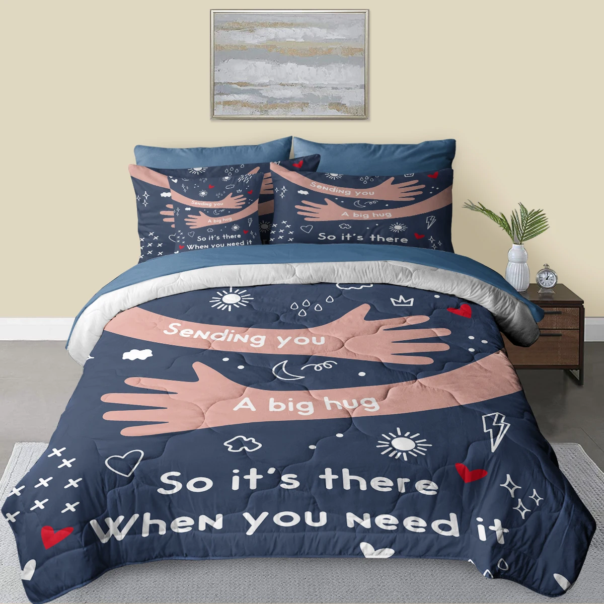 8 Pcs Embrace With Both Hands Comforter Set with Comforter Sets Sending You a Big Hug Bedding for All Seasons Bedding Sets