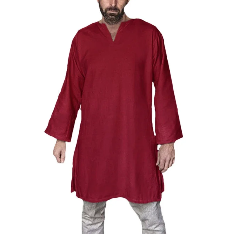 Camisas medievales de S-XXXXXL para Hombre, camisa de manga larga de algodón, disfraz de guerrero pirata, Túnica, trajes de escenario, 5XL