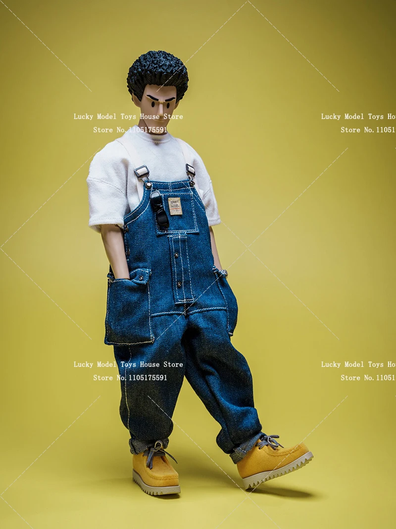 trickyMan12 Denim Style 1/6 Street Windbreaker City Boy Bib Pants Anime Male Head Design 12inch Full Set Action Figure Collects