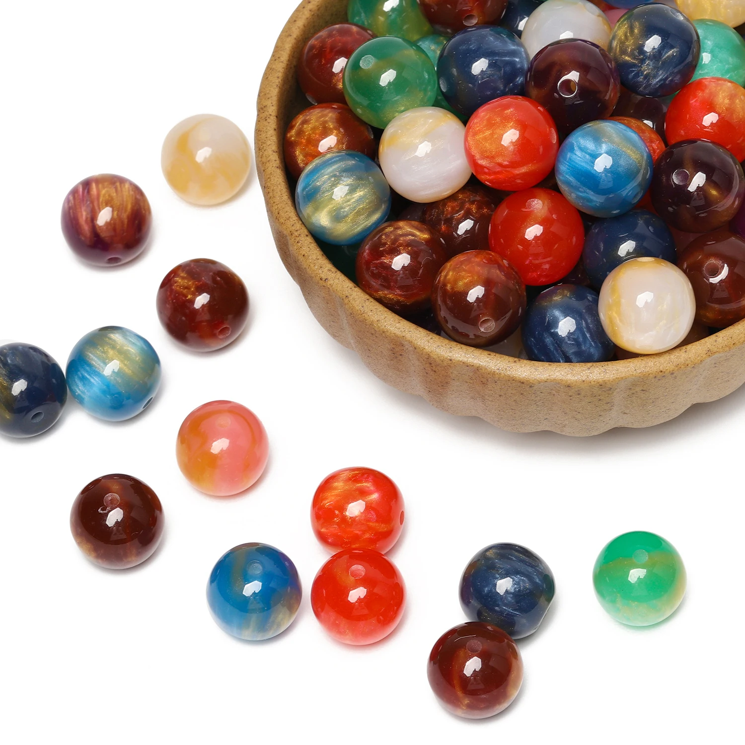 16mm 10pcs Two-tone Resin Galaxy Flash Smudging Round Loose Spacer Beads  for Jewelry Making DIY Bracelets Necklaces Earrings