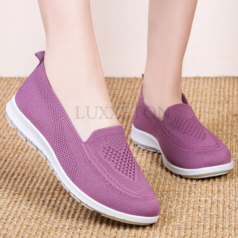 Women Loafers Flats Comfortable Knitted Cotton Slip-on Luxury Shoes Women's Ballerina Ladies Footwear Elderly Shoes