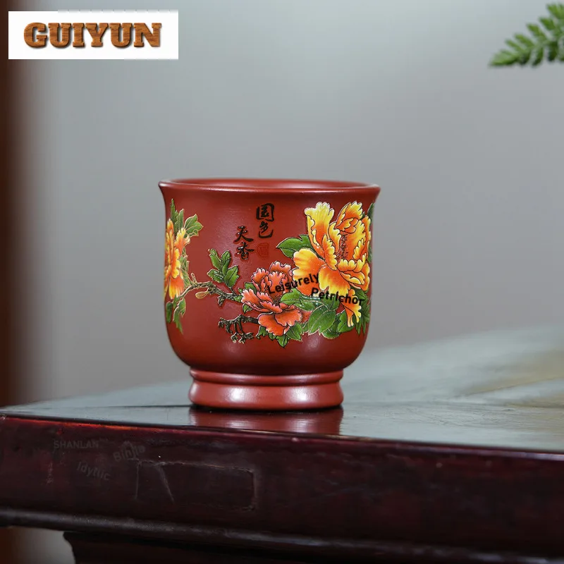 

180ml Yixing Purple Clay Dahongpao Mud Peony Teacup Retro Tea Bowl Jug Tea-tasting Fragrance Cup Jianzhan Master Cups For Tea