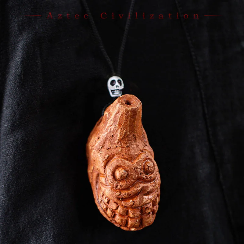 Skull Aztec Ceramic Party Whistle - 125dB High Volume Handmade Prank Toy for Halloween Birthday Stress Relief Keychain Accessory