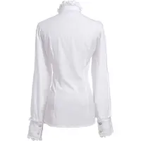 2026 Summer New Arrival Women's Vintage Ruffle Collar Shirt High Neck Lace Trim Button Down Shirt Elegant Gothic Blouse Tops - Image 3