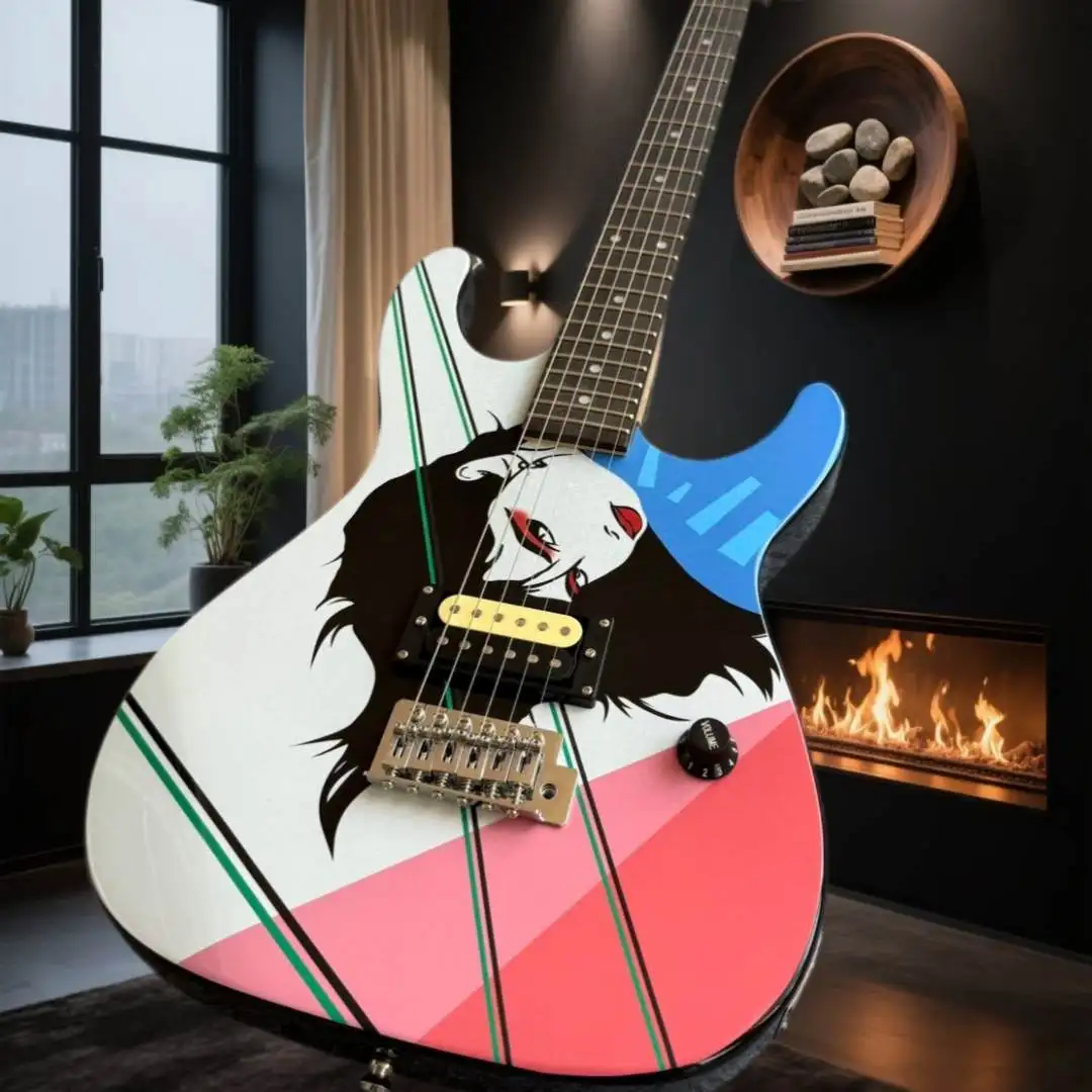 Graphic Painted STUI Electric Guitar Fixed Bridge Single Coil Bright Tone Pop Punk Visual Rock Stage Performance Unique Beginner