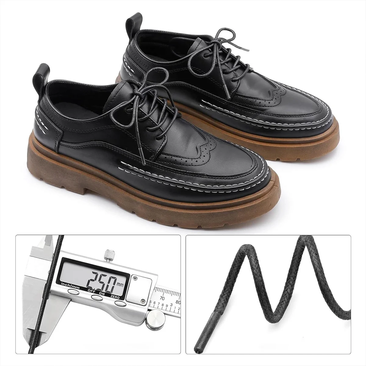 

Шнурки 60/70/80/90/100/120/140/160 см, круглые вощеные шнурки 2,5 мм, подходят для кожаных ботинок, кожаных обуви и сандалий