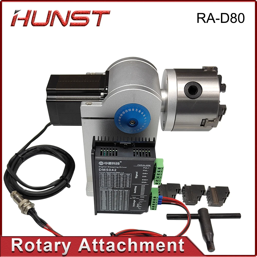 Hunst Rotary Attachment RA-D80A Rotary Device with Three Chuck +DM5042 Driver for UV CO2 & Fiber Laser Marking Machine